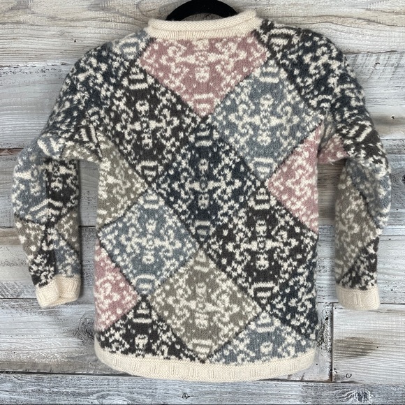 Jones New York 100% wool Sweater Cozy Fair Isle Patchwork Knit | Petite M - Picture 9 of 11
